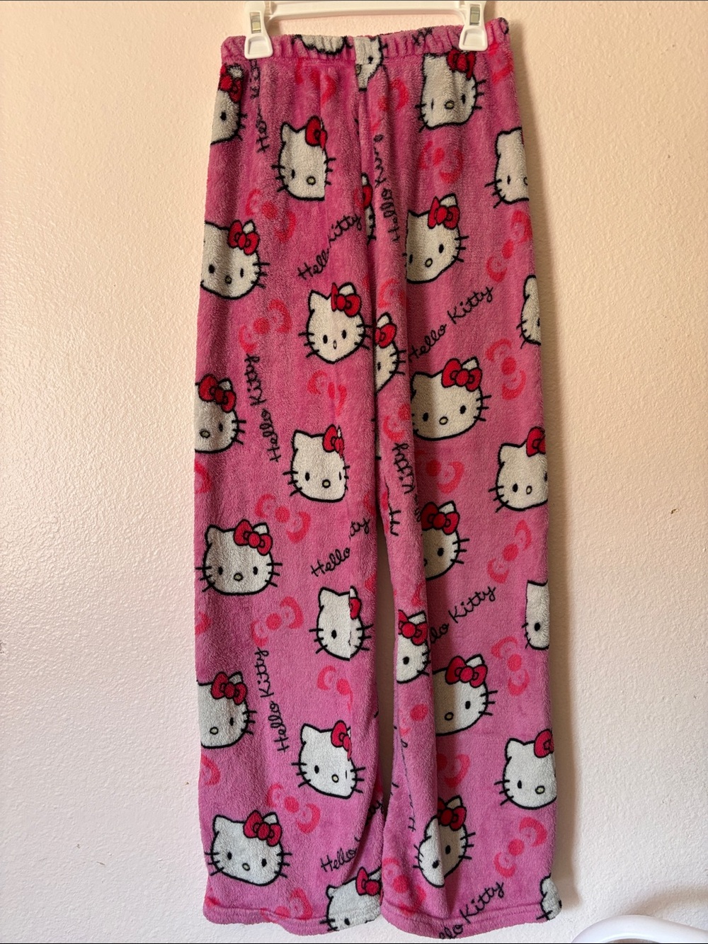 Sanrio Hello Kitty Pink Fuzzy Fleece Pajama Pants Wide Leg Size M